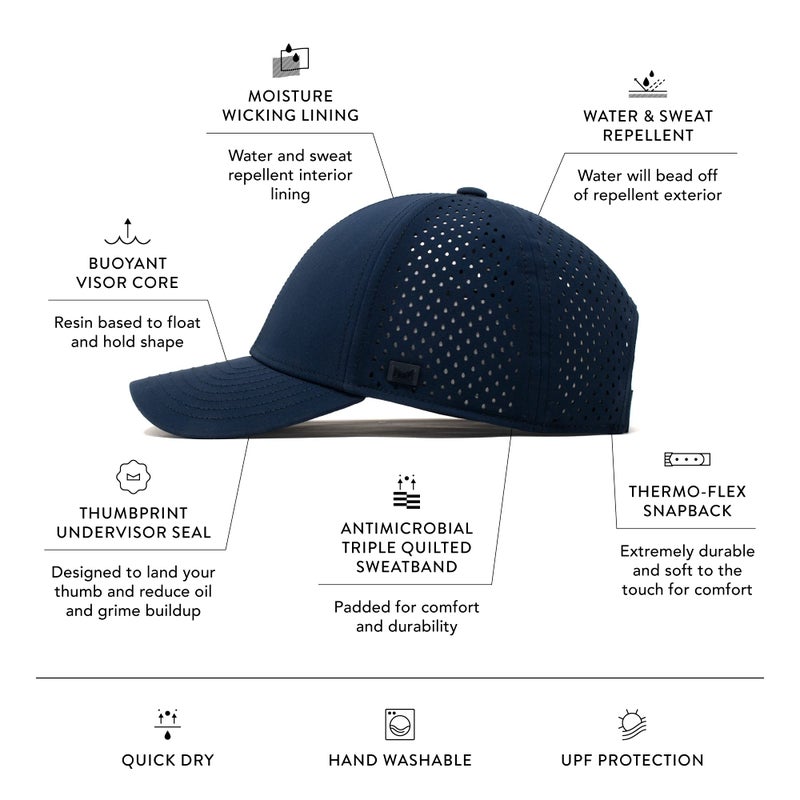 melin A-Game Hydro, Navy, Menâ€™s Performance Snapback Hats, Water-Resistant Fitted Baseball Caps for Men & Women, Golf, Running, or Workout Hat, Medium-Large - Image 2